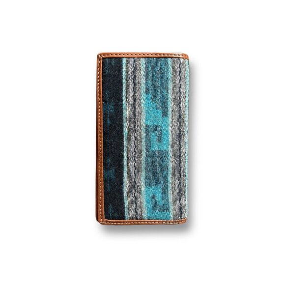 Tony Lama Rodeo Wallet Genuine Leather Blue Aztec RFID Checkbook Western NIB - Picture 5 of 7